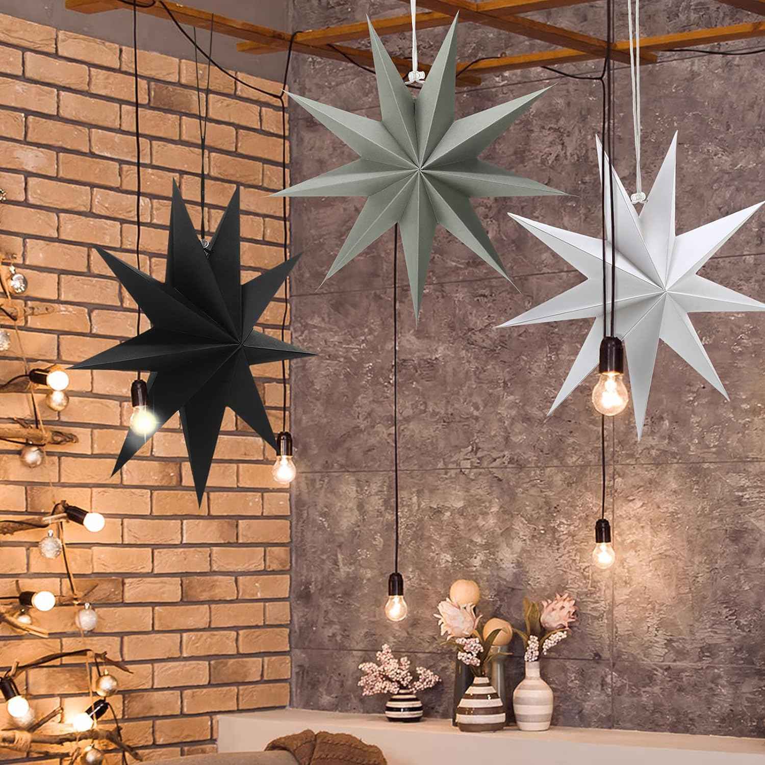 3Pcs Paper Star Lanterns 12 Inch Hanging Decor - TTpen