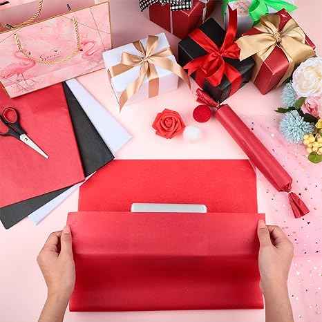 100 Sheets Tissue Wrapping Paper for DIY Crafts 35x50cm Black White Red - TTpen