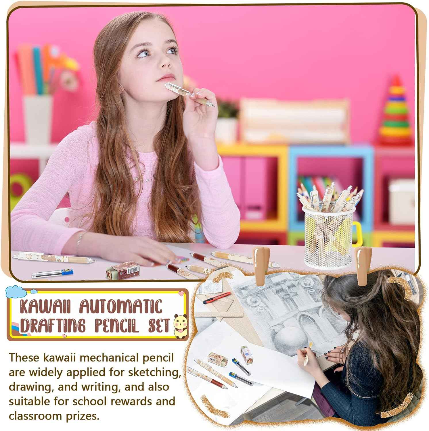 15pcs Bear Mechanical Pencils with 0.5mm Pencil Refills and Erasers - TTpen