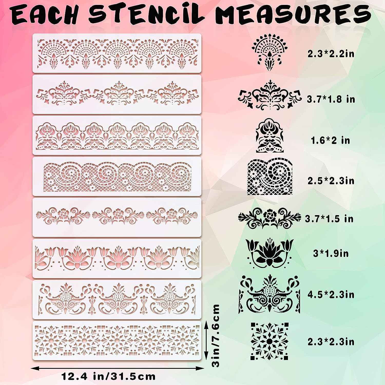 8 Pieces Ornate Border Stencil Flower Template DIY Art and Craft - TTpen