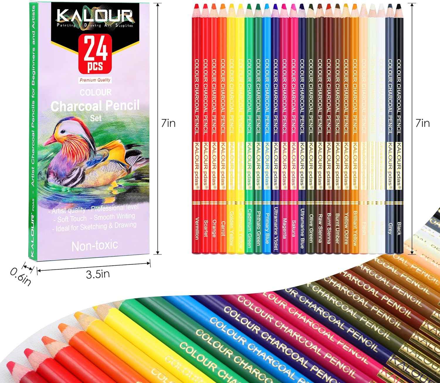 KALOUR 24 Premium Colored Charcoal Pencils Drawing Set - TTpen