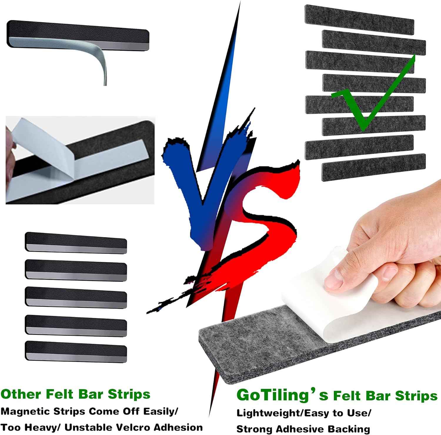 Felt Self-Adhesive Bulletin Board Bar Strips with 40 Push Pins 8 Pack - TTpen