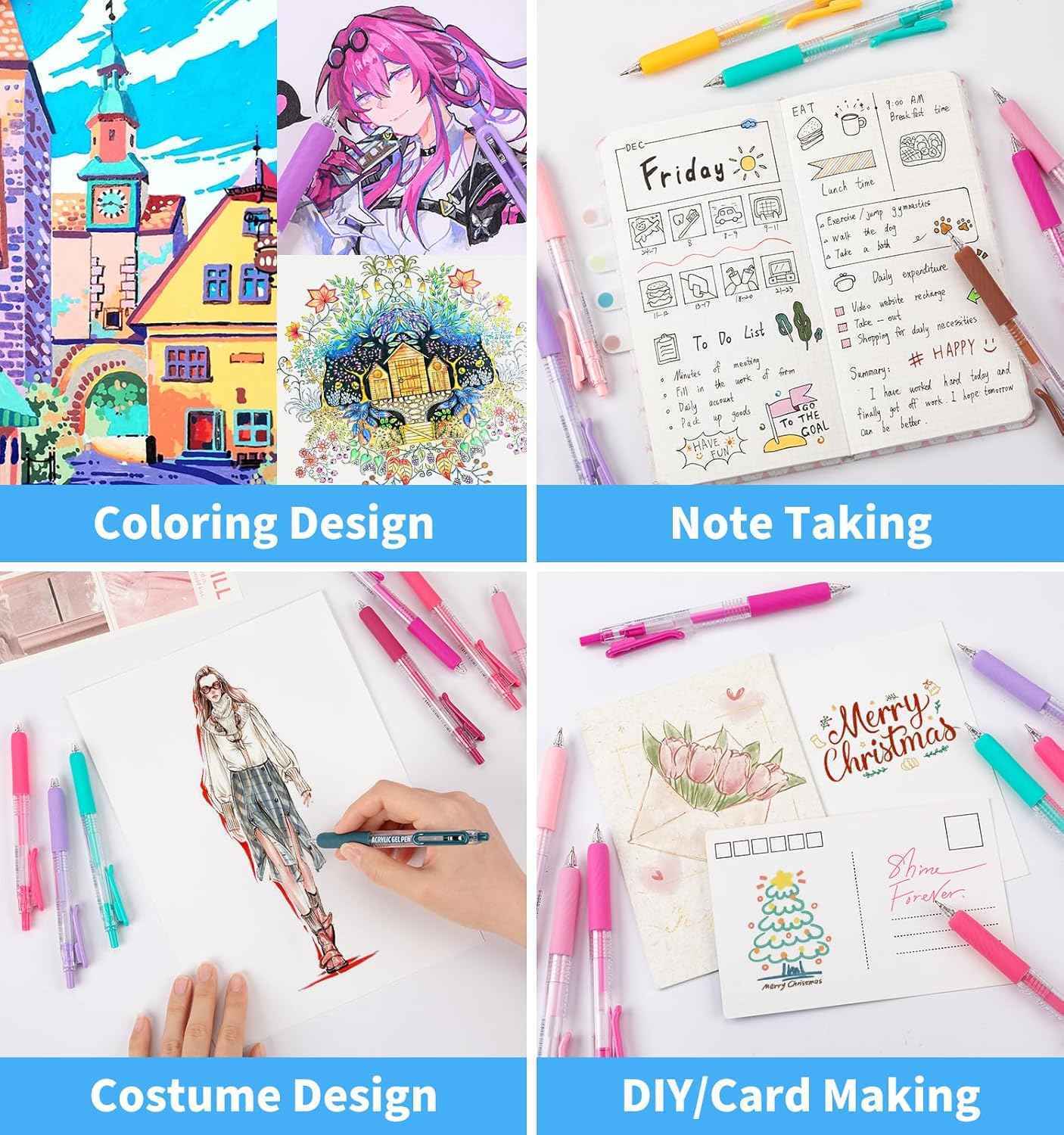 Languo 36 Colors Retractable Gel Pens 0.7mm for Coloring Drawing