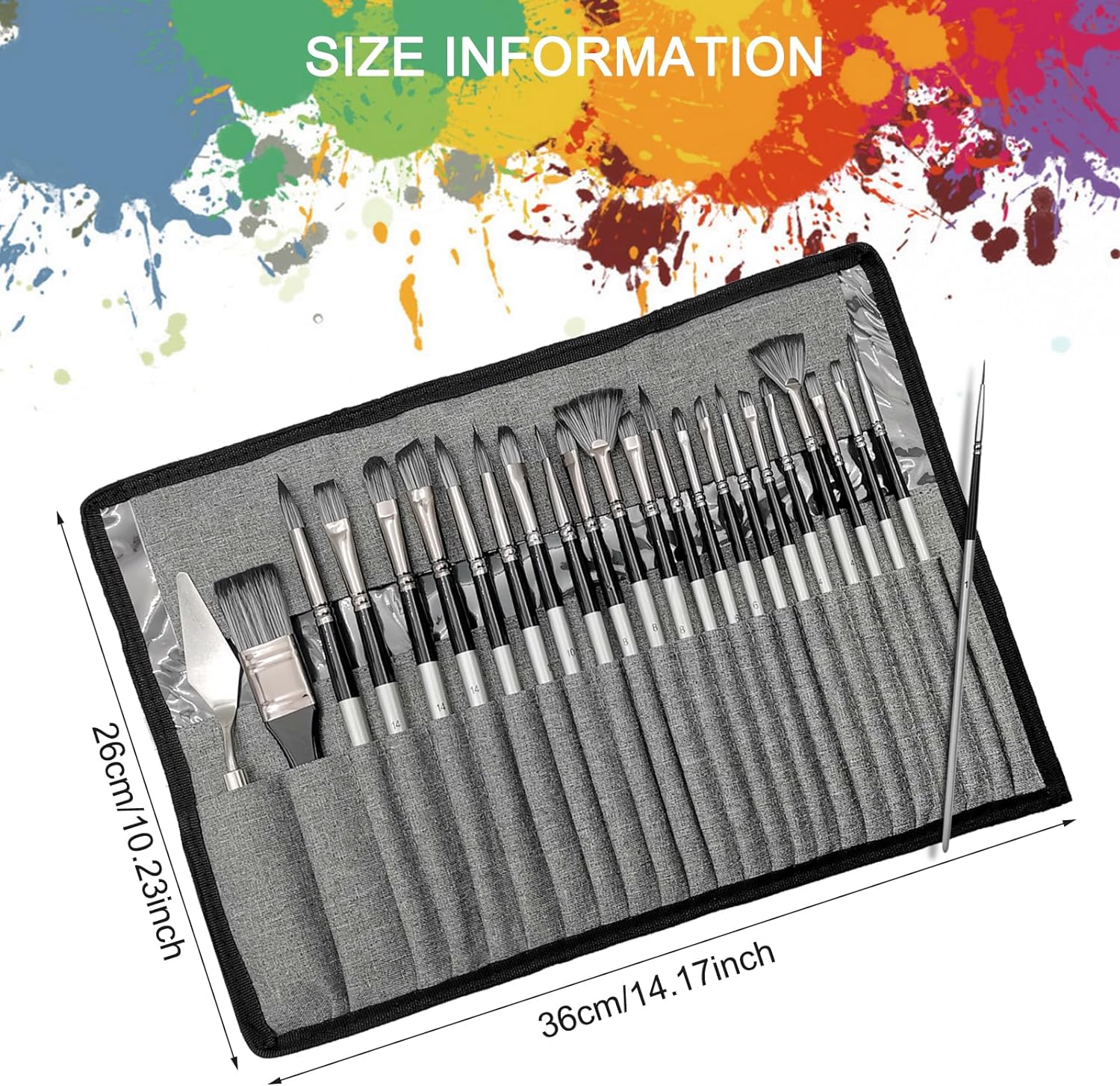 24PCS Acrylic Paint Brushes Roll Set