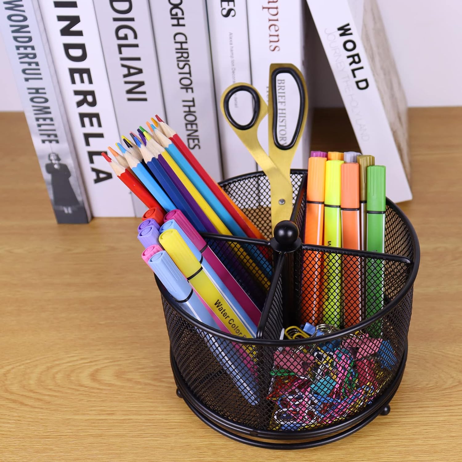 Mesh Rotating Desk Organizer Pen Pencil Holder 4 Compartments