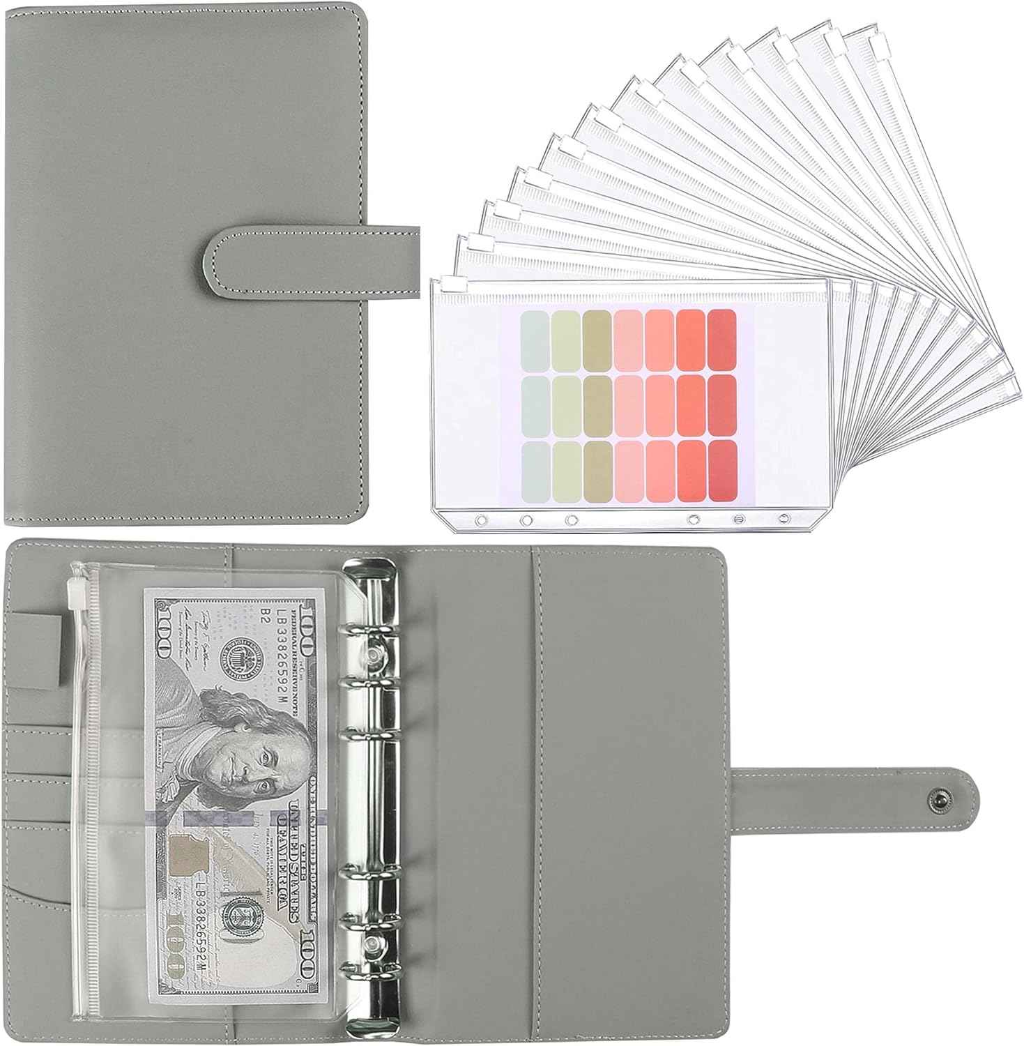 A6 Budget Binder,PU Leather with 12PCS Cash Pockets - TTpen