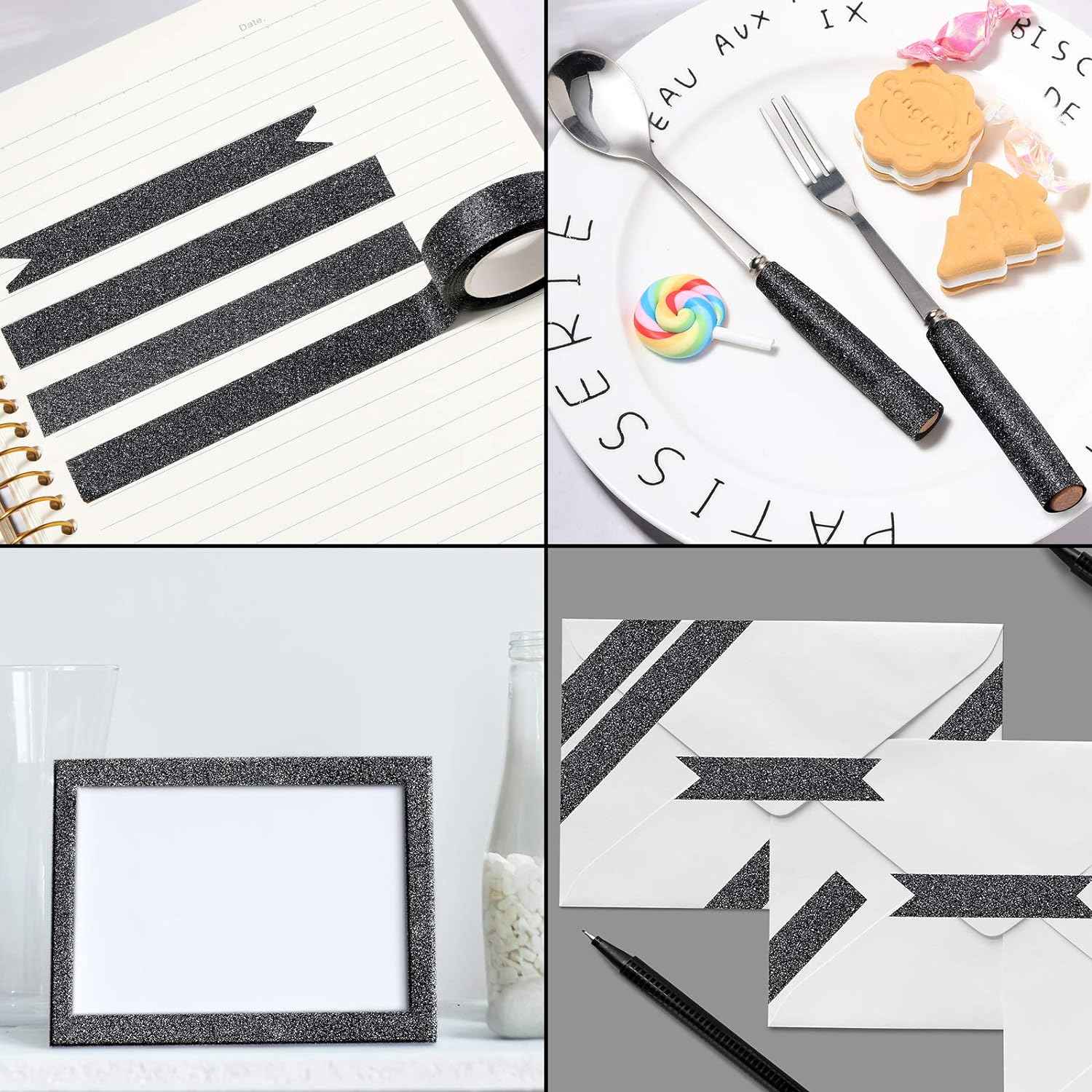 4 Rolls 0.6Inch x 11 Yards Glitter Washi Tape Crafting Masking Tape - TTpen