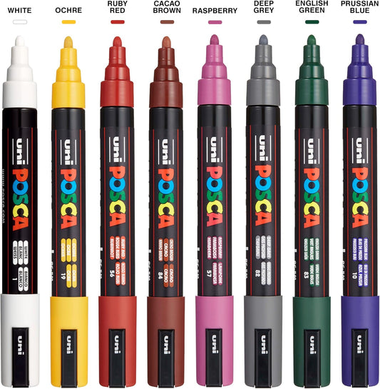 Uni Posca Paint Marker PC-5M - Medium Point - 8 Colors - Dark Tone