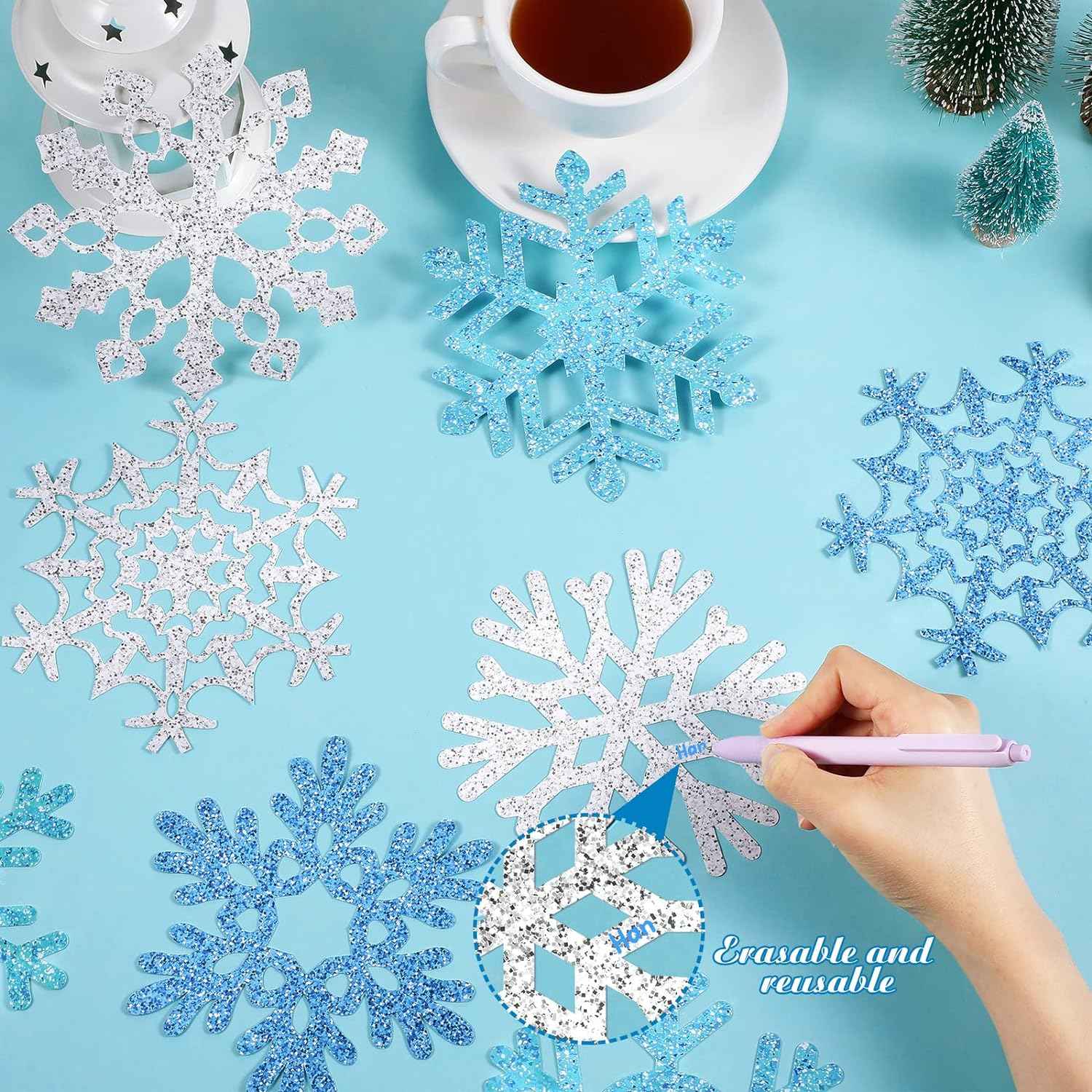 45pcs Winter Christmas Snowflake Paper Cutouts with Glue Point Dots - TTpen