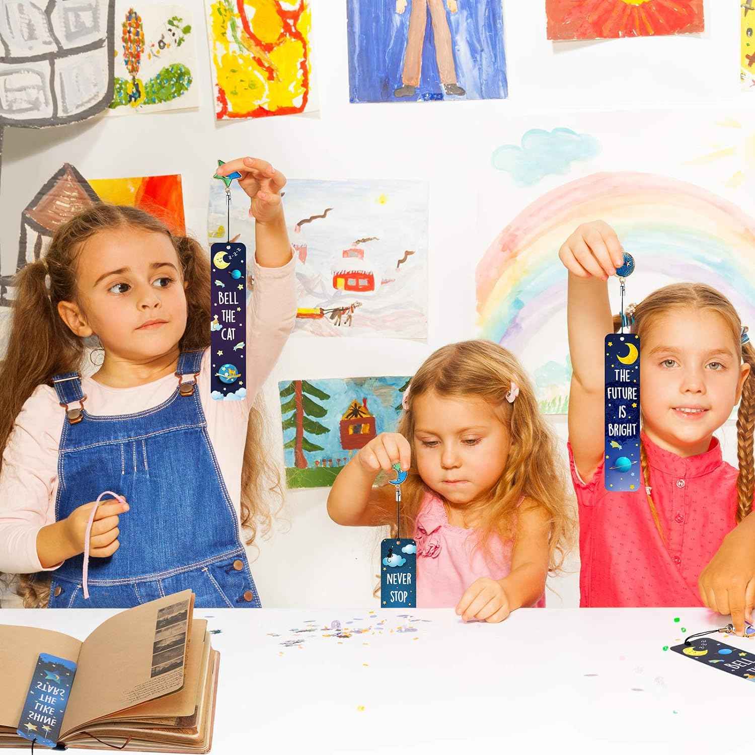 12Pcs Cat Moon Star Space Bookmarks with Metal Charms - TTpen