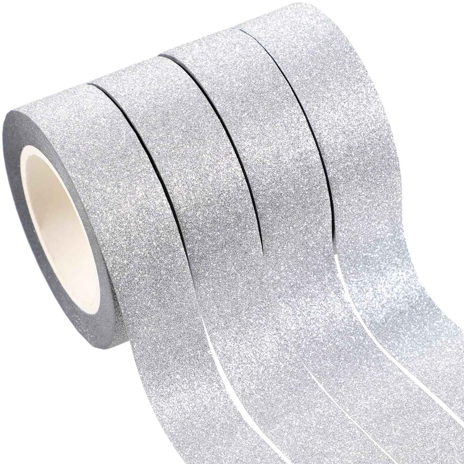 4 Rolls Silver Washi Tape Crafting Glitter Masking Tape - TTpen