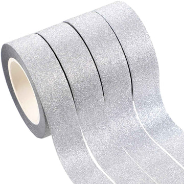 4 Rolls Silver Washi Tape Crafting Glitter Masking Tape - TTpen