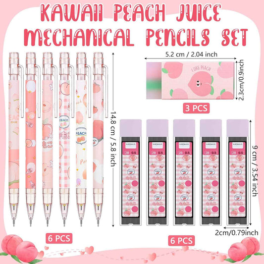 15pcs Peach Mechanical Pencils with 0.5mm Pencil Refills and Erasers - TTpen