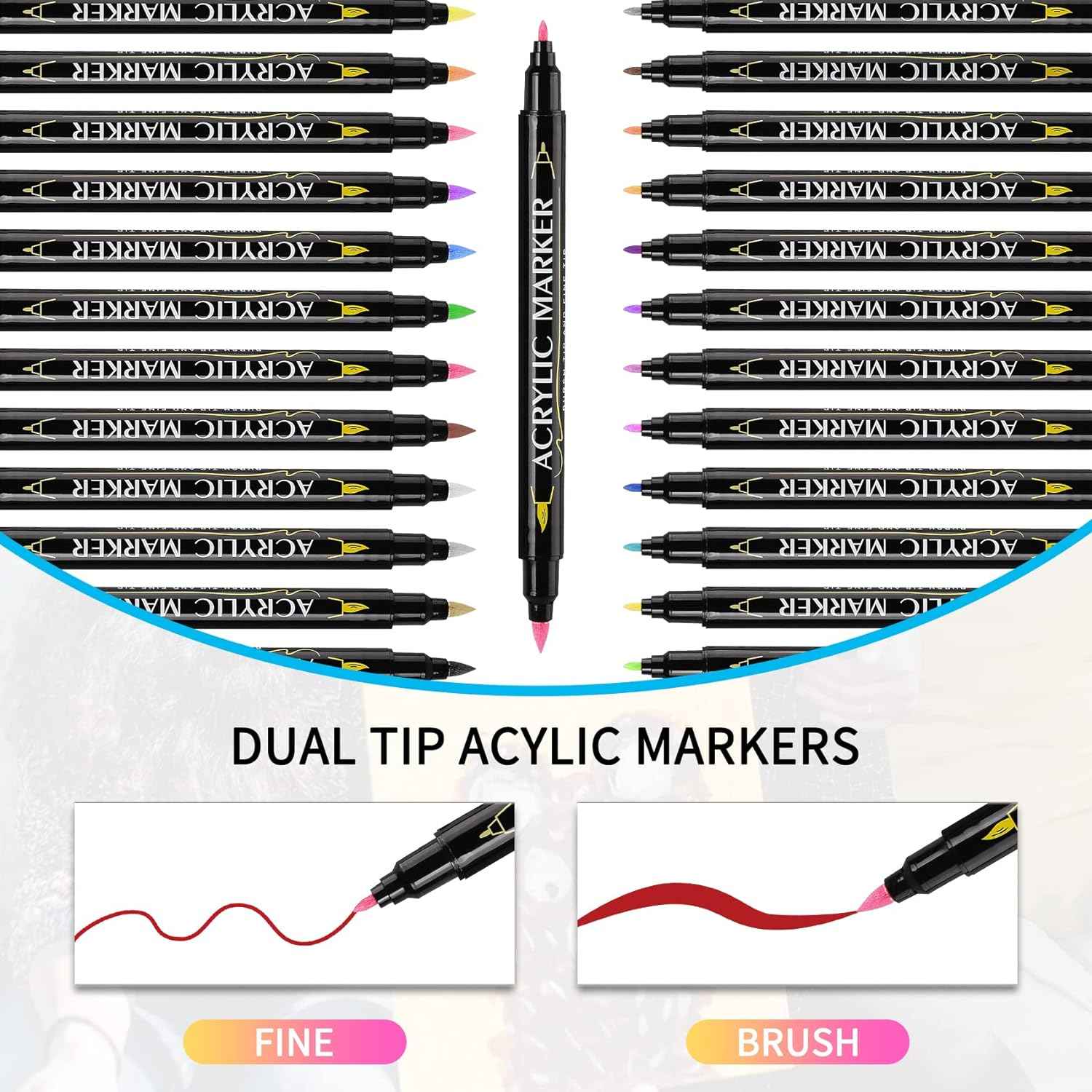Guangna 24 Colors Dual Brush Tip Acrylic Paint Markers - TTpen