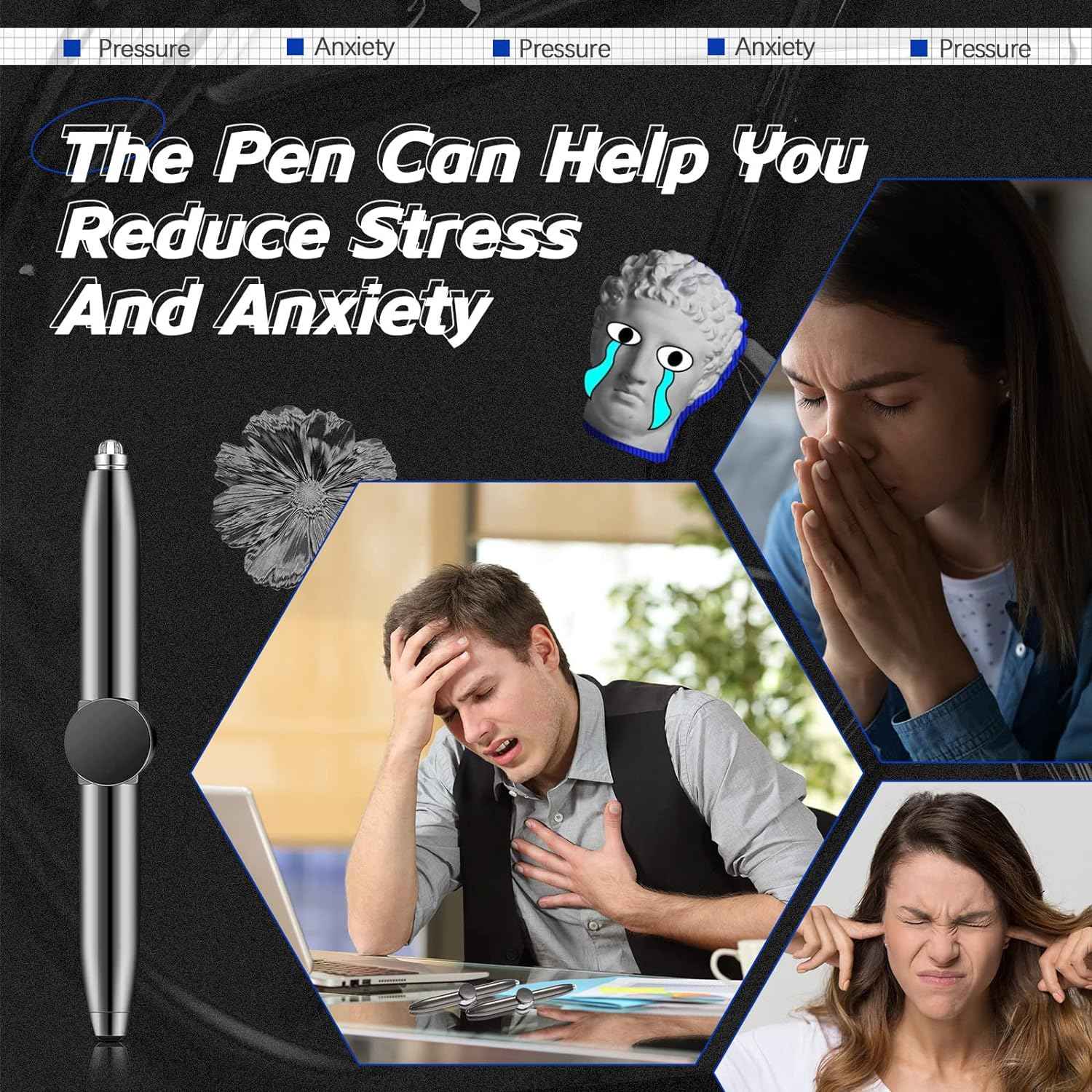 2Pcs Fidget Spinning Pen with LED Light Stress Reducer Ballpoint Pen - TTpen