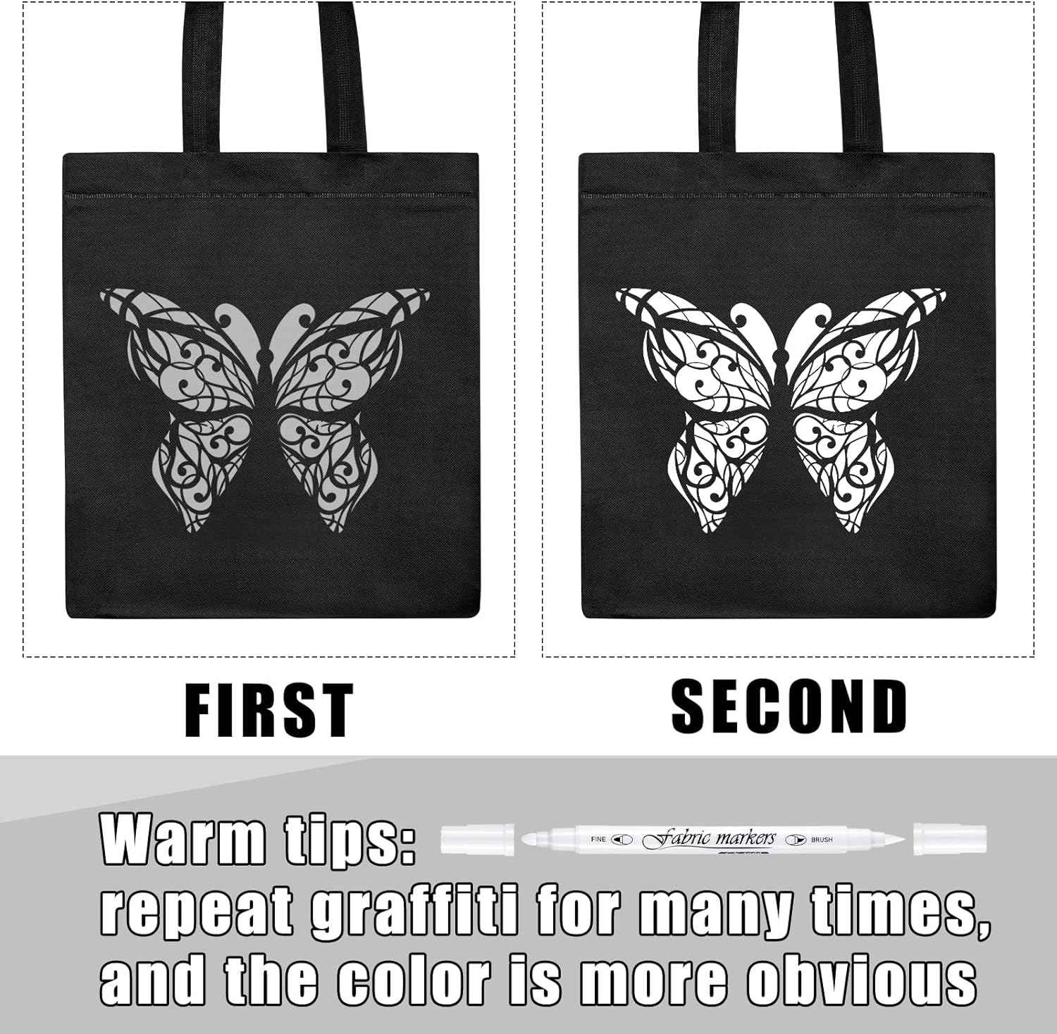 Guangna 6Pcs Fabric Markers Double Ended White Black Color - TTpen