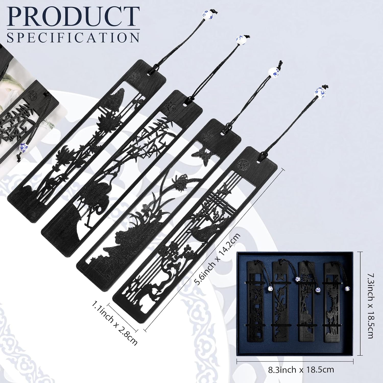 Wood Bookmark Gift Box Hollow Style 4 Pack