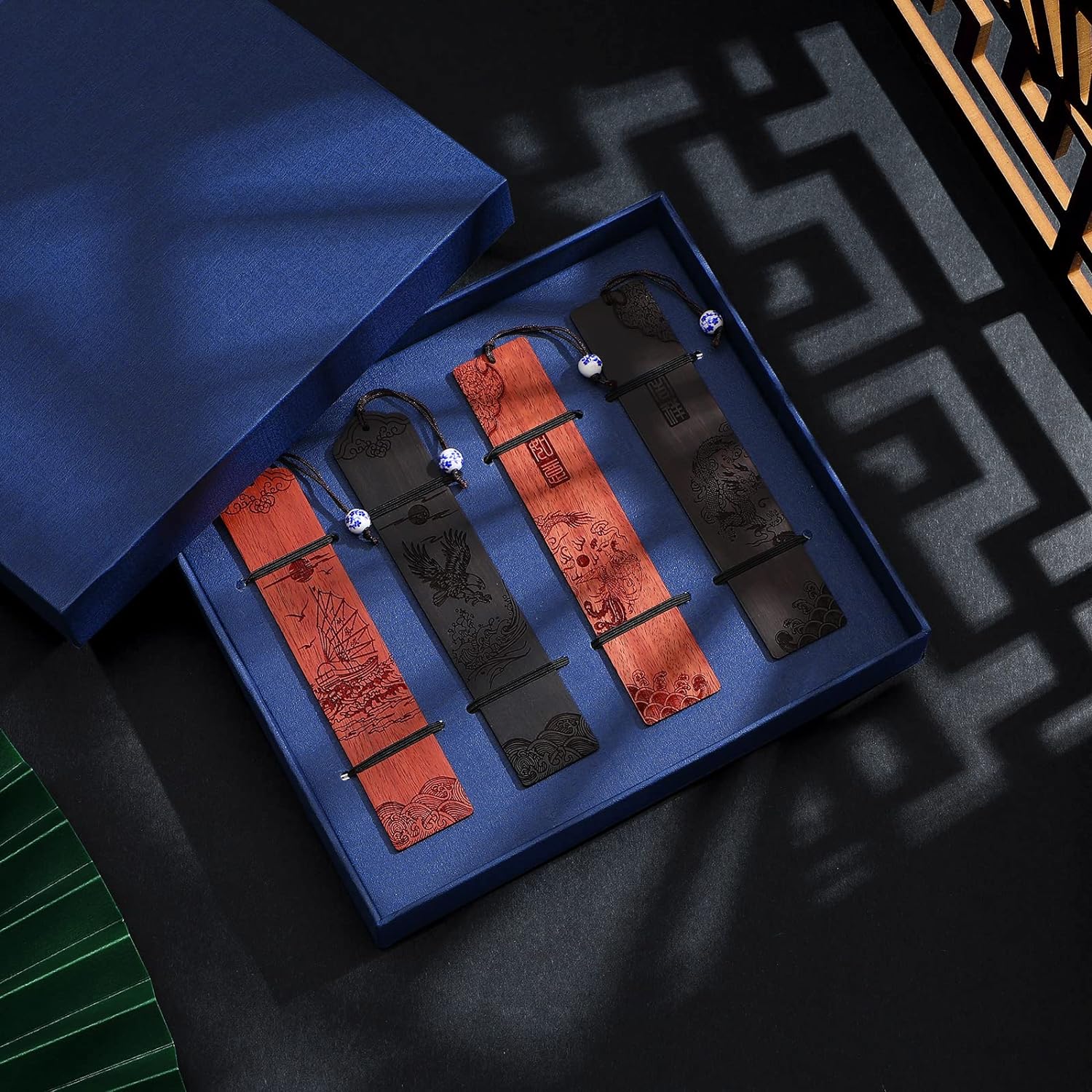 4pcs Wooden Bookmark Gift Box Elegant Style