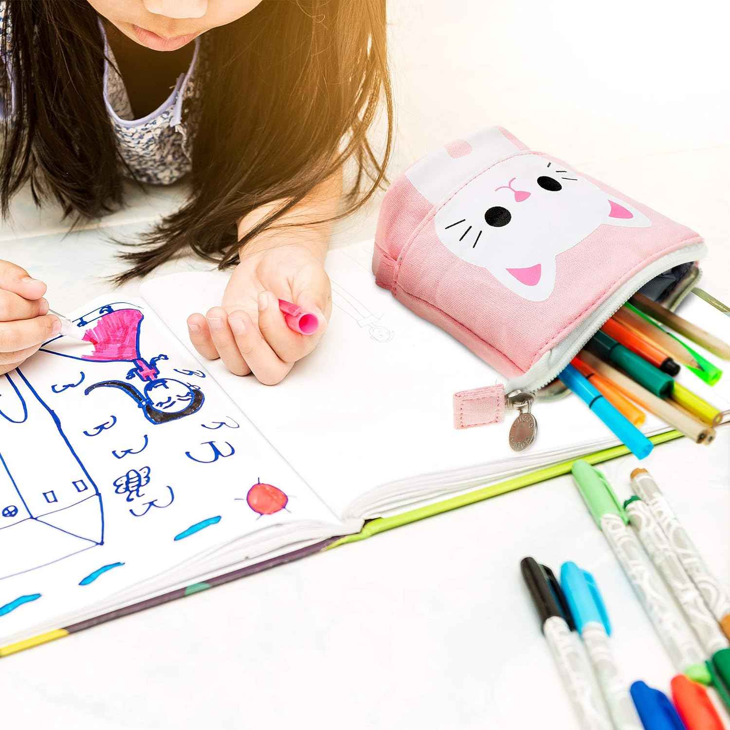 3pcs Telescopic Pencil Holder Canvas PU Cartoon Cute Cat - TTpen