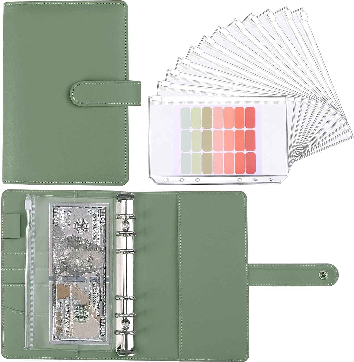 A6 Budget Binder,PU Leather with 12PCS Cash Pockets - TTpen
