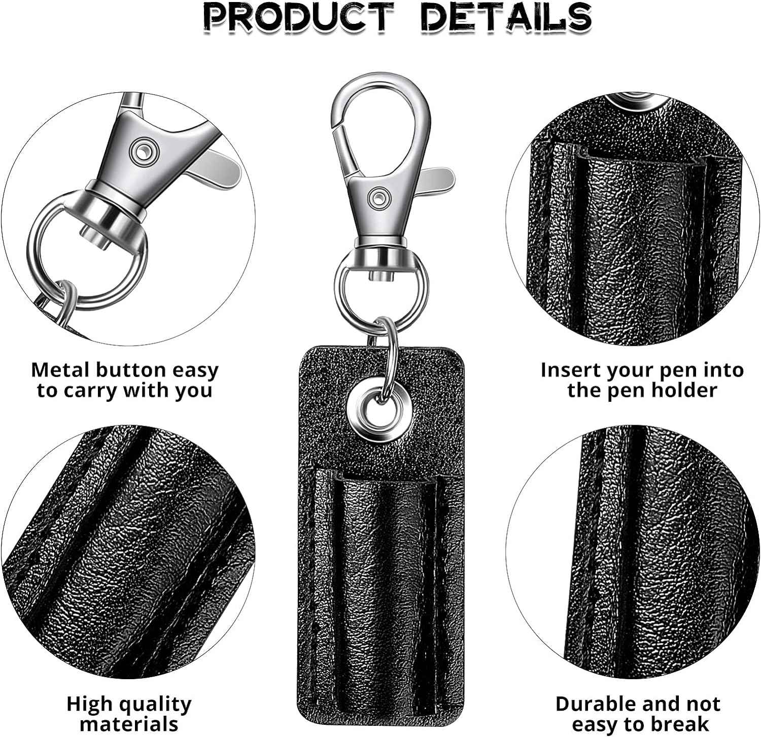 4PCS Portable Leather Pen Holder for Badge Holder Neck Lanyard (Black) - TTpen