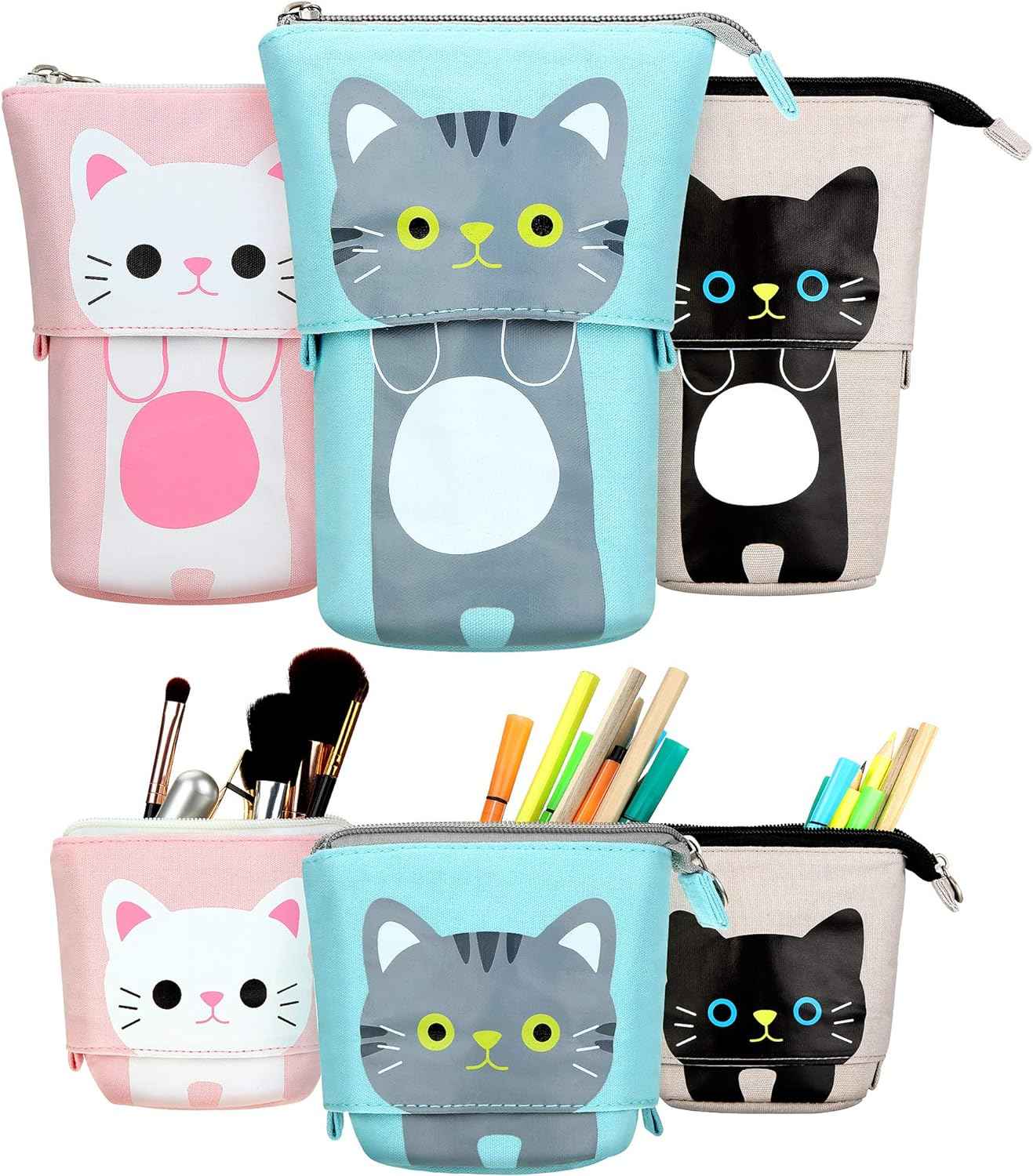3pcs Telescopic Pencil Holder Canvas PU Cartoon Cute Cat - TTpen