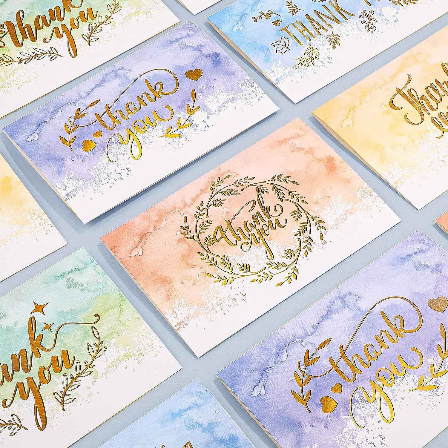72 Pieces Watercolor Thank You Cards with Envelopes and Stickers Set - TTpen