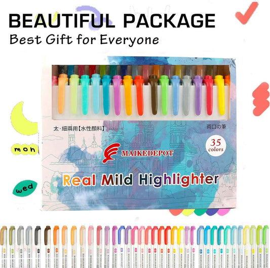 MAIKE Real Mild Pastel Highlighters 35 Assorted Colors Markers - TTpen