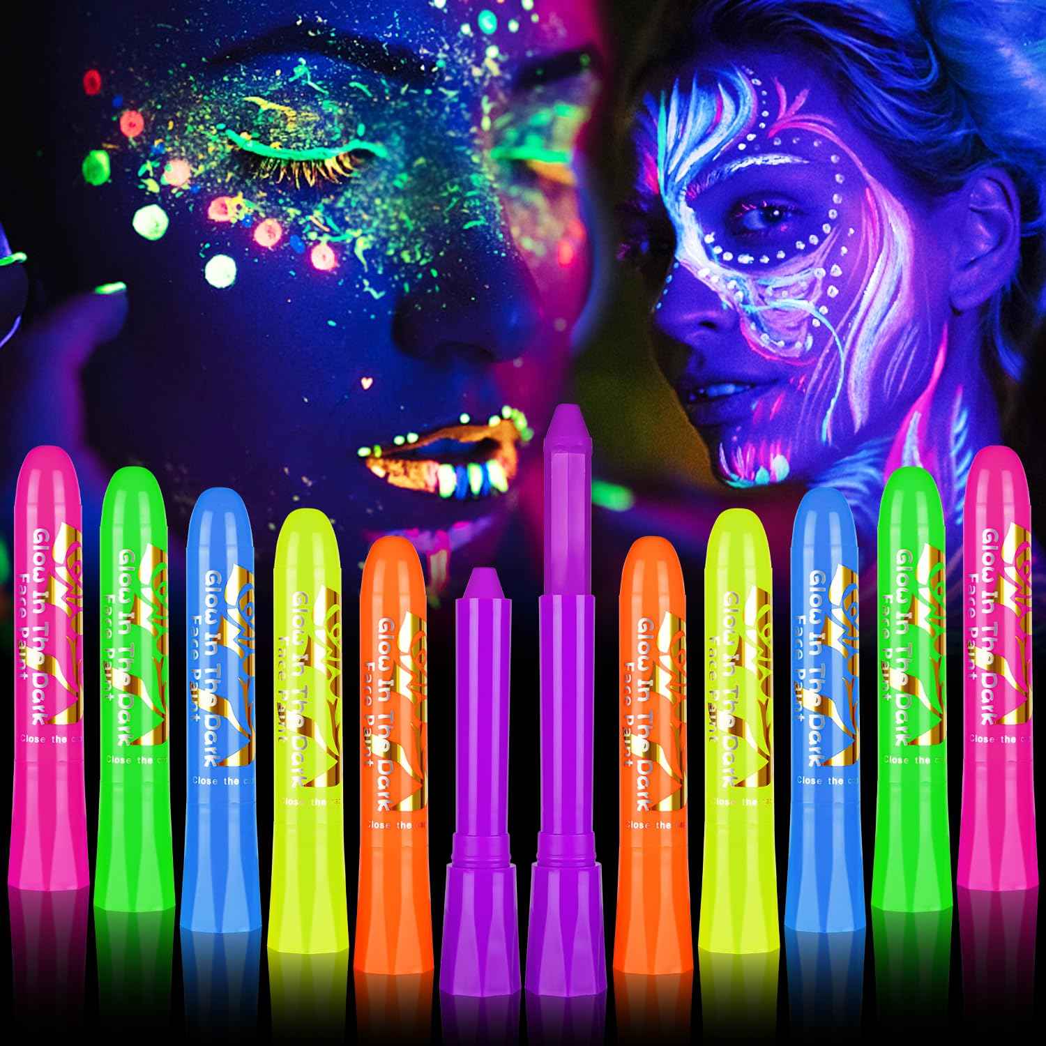 12Pcs Glow in The Black Light Dark Face Body Paint - TTpen