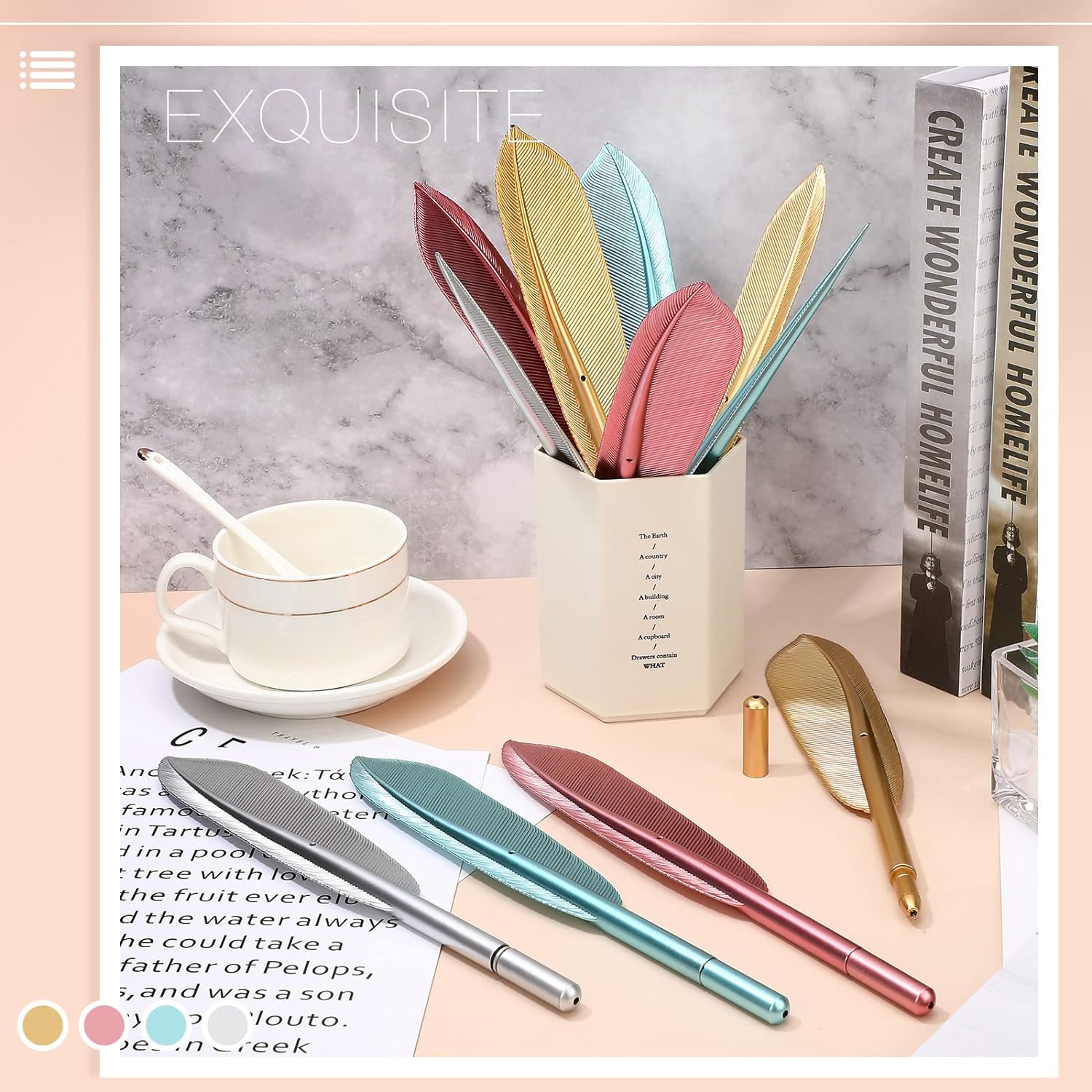 8pcs Artificial Feather Ballpoint Ink Pens