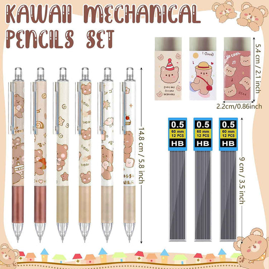 15pcs Bear Mechanical Pencils with 0.5mm Pencil Refills and Erasers - TTpen