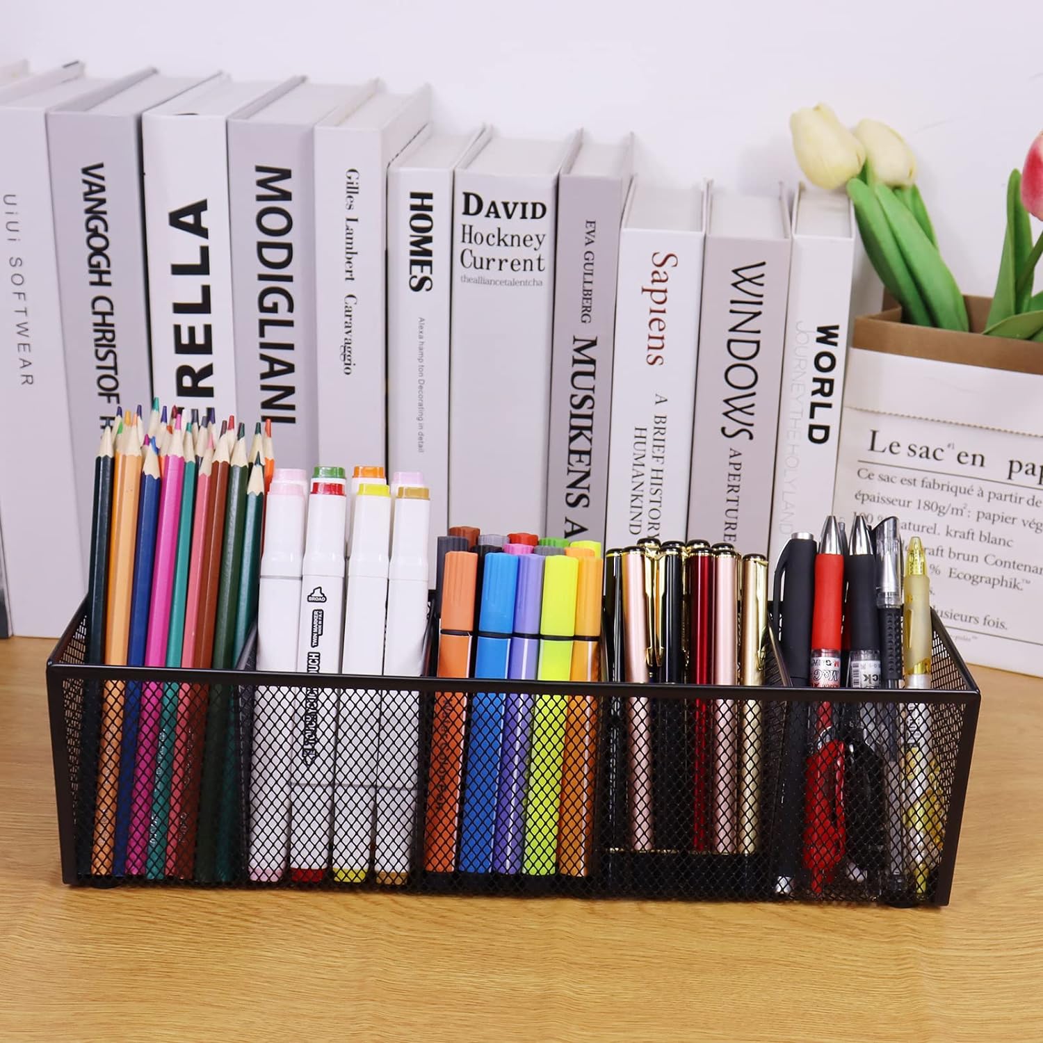 Black Mesh Pen Pencil Holder,Small Metal Desk Organizer