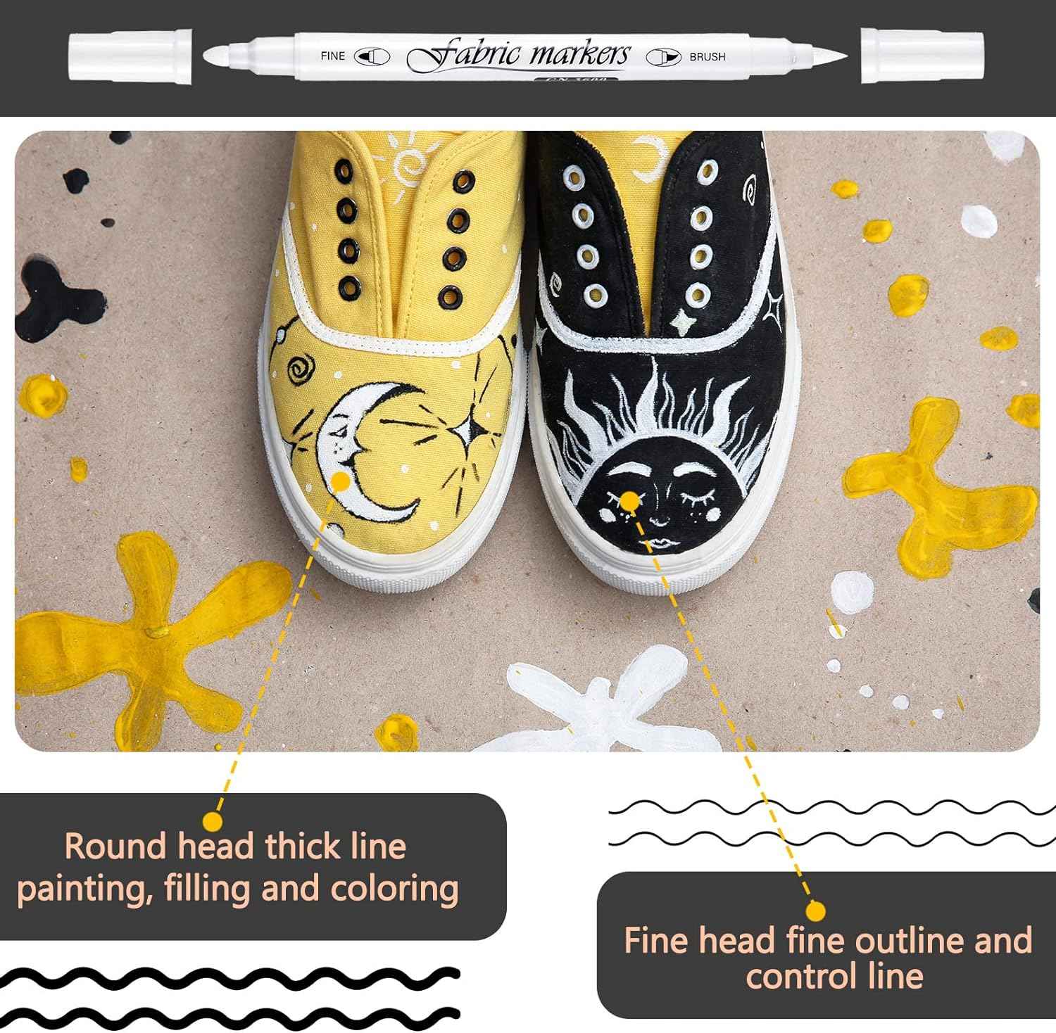 Guangna 6Pcs Fabric Markers Double Ended White Black Color - TTpen