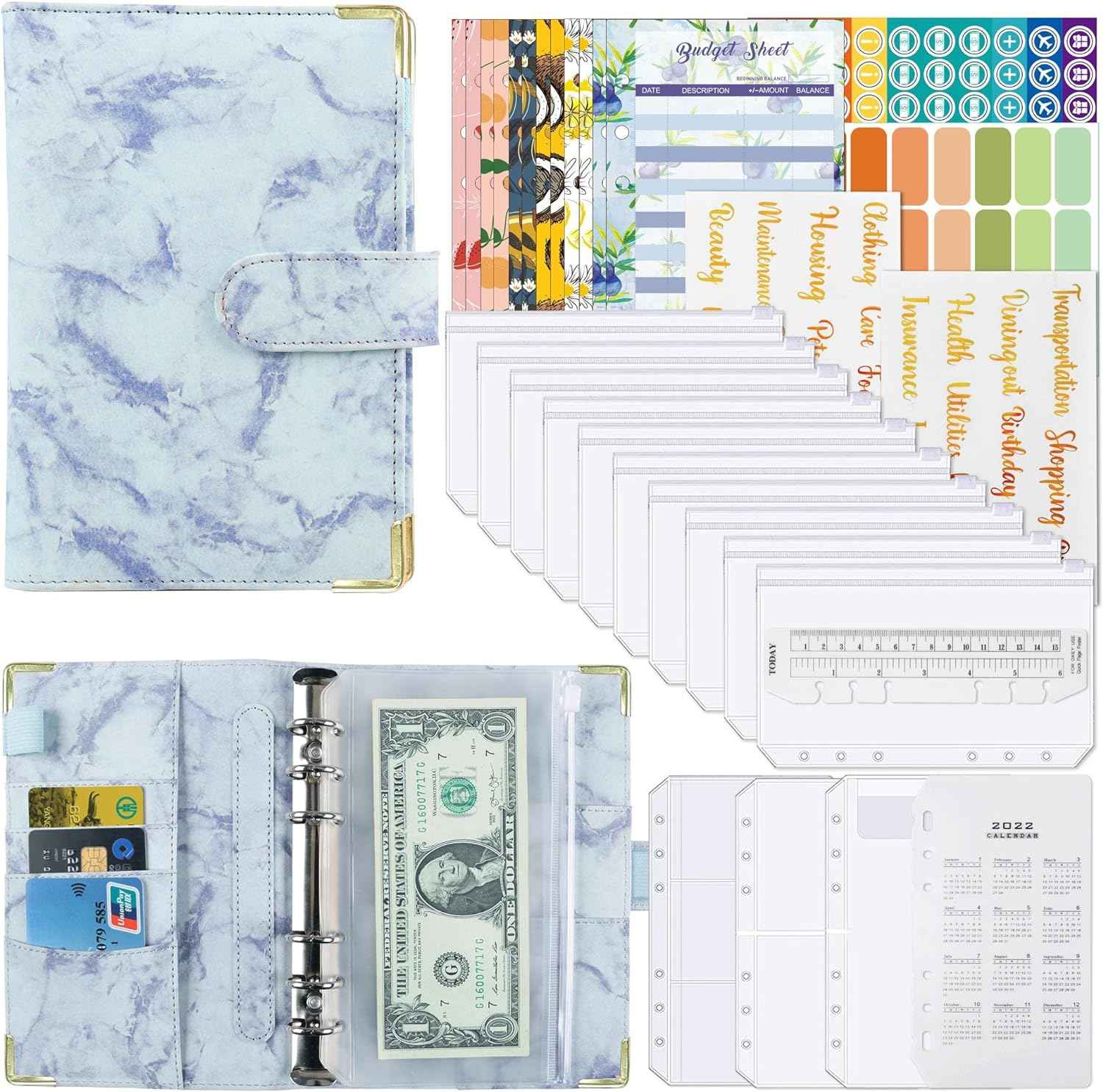A6 Budget Binder with 12pcs Zipper Cash Envelopes Money Organizer - TTpen