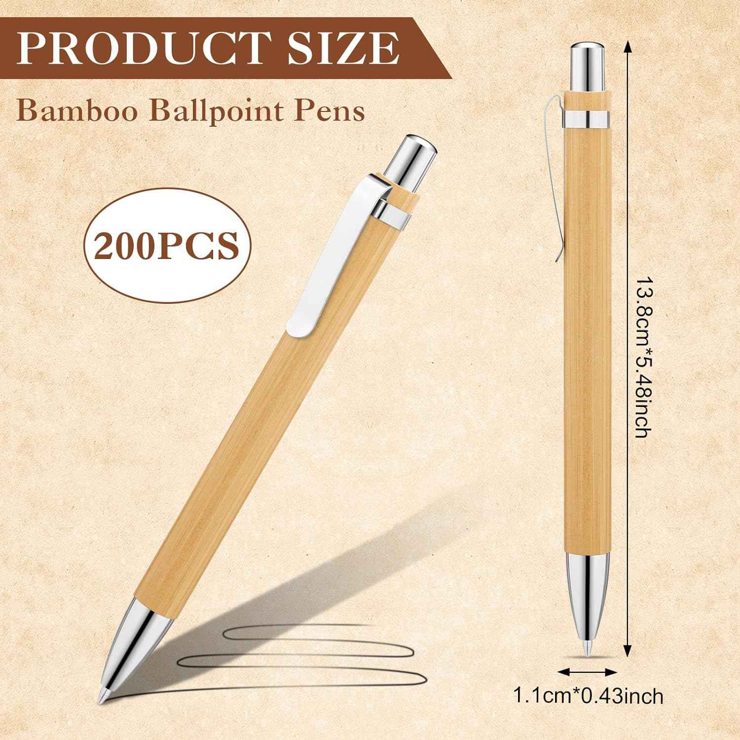 150Pcs Bamboo Ballpoint Pens Wooden Retractable Ballpoint Pen Bamboo Black Ink 1mm Pen Wood Sustainable Pens for Men Women Employee Writing Signature Journaling Home Office School - TTpen
