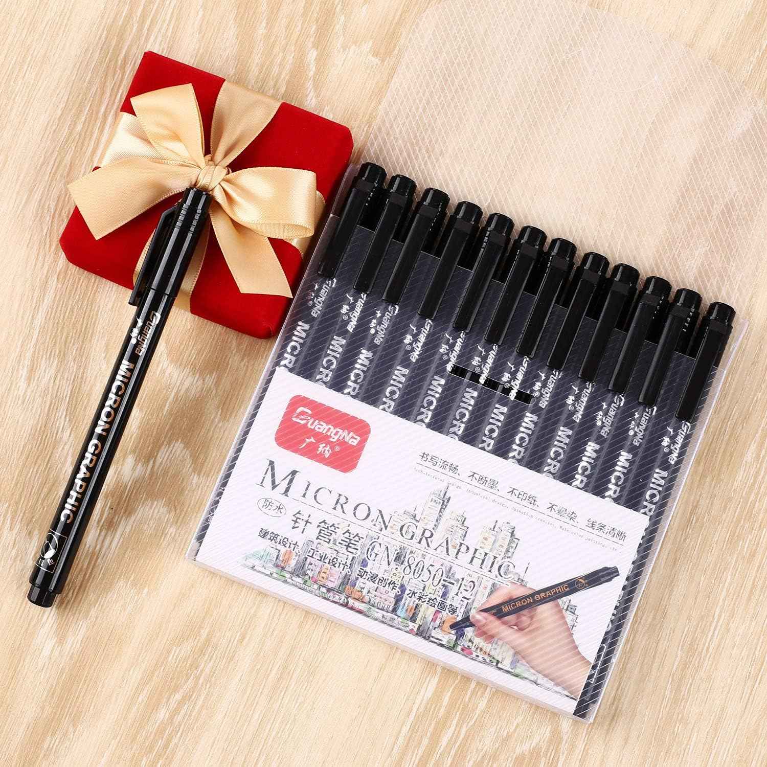 Guangna Black Micro-Pen Fineliner Ink Pens Drawing Pens 12 Pack - TTpen