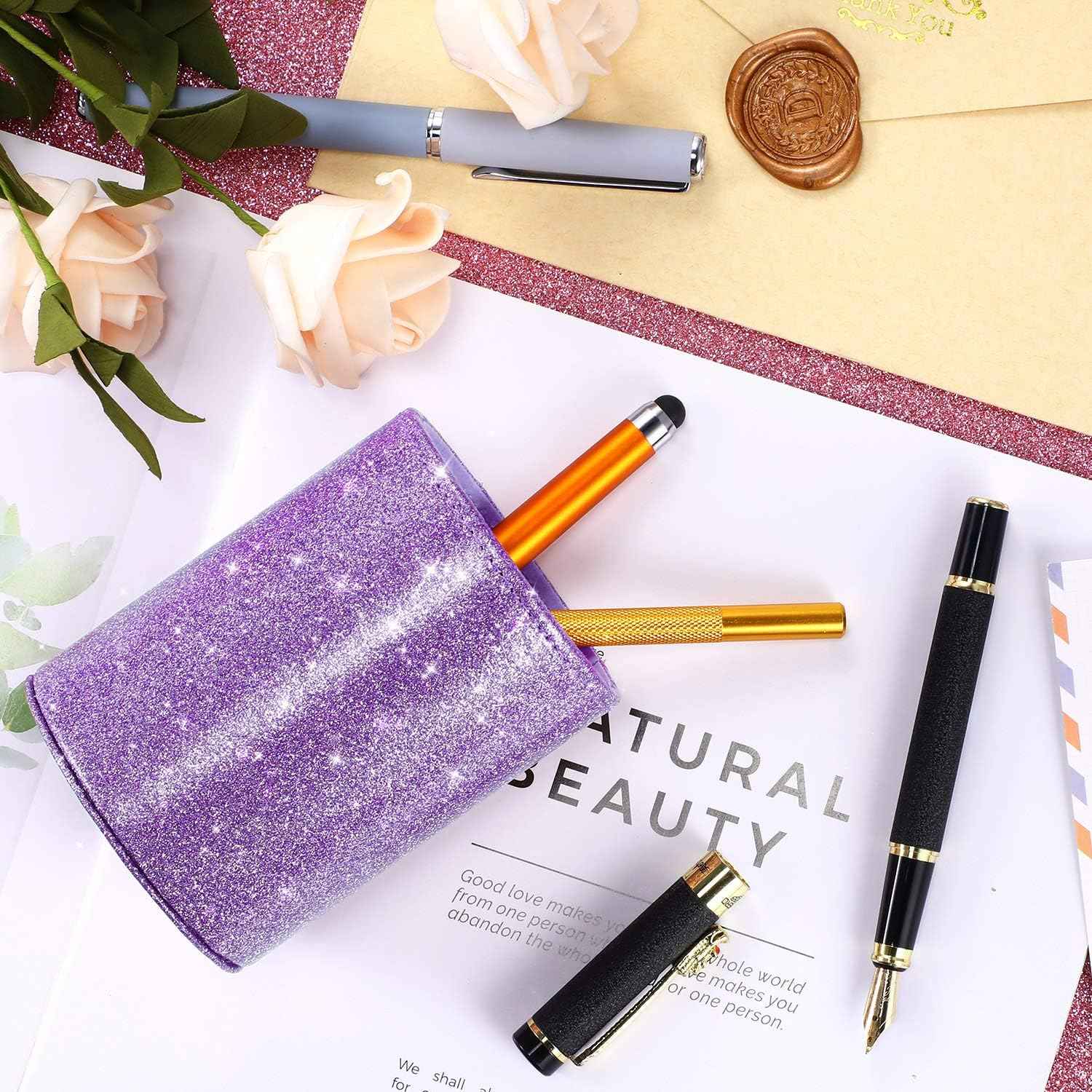 PU Glitter Pen Holder Shiny for Women Girls,Luxury Makeup Brush Holder - TTpen