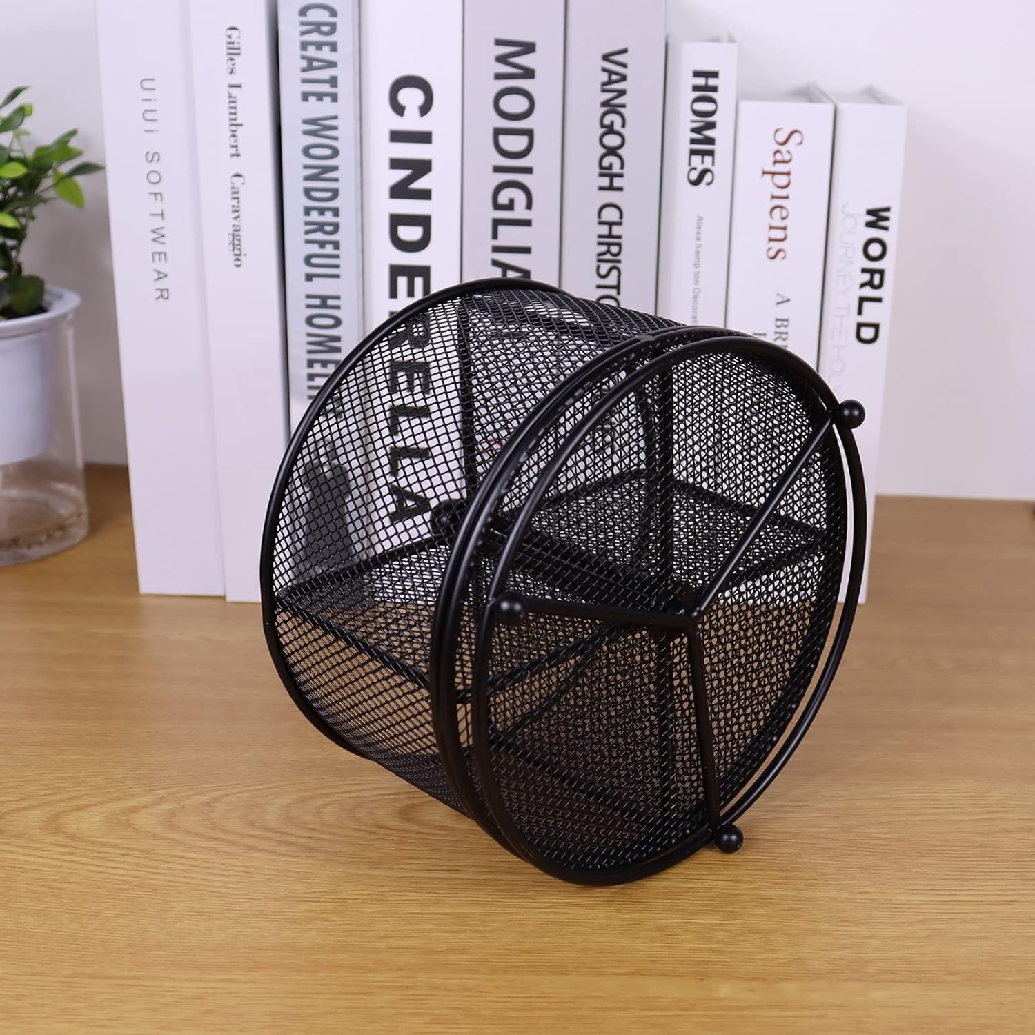Mesh Rotating Desk Organizer Pen Pencil Holder 4 Compartments
