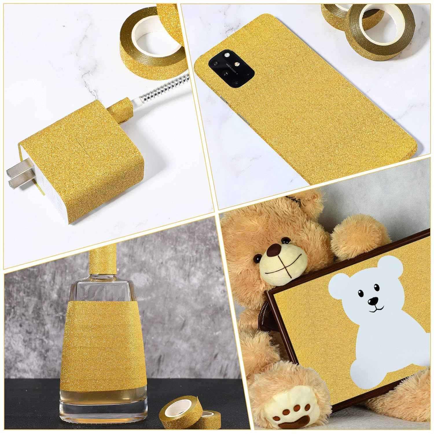 4 Rolls 0.6Inch x 11 Yards Glitter Washi Tape Crafting Masking Tape - TTpen