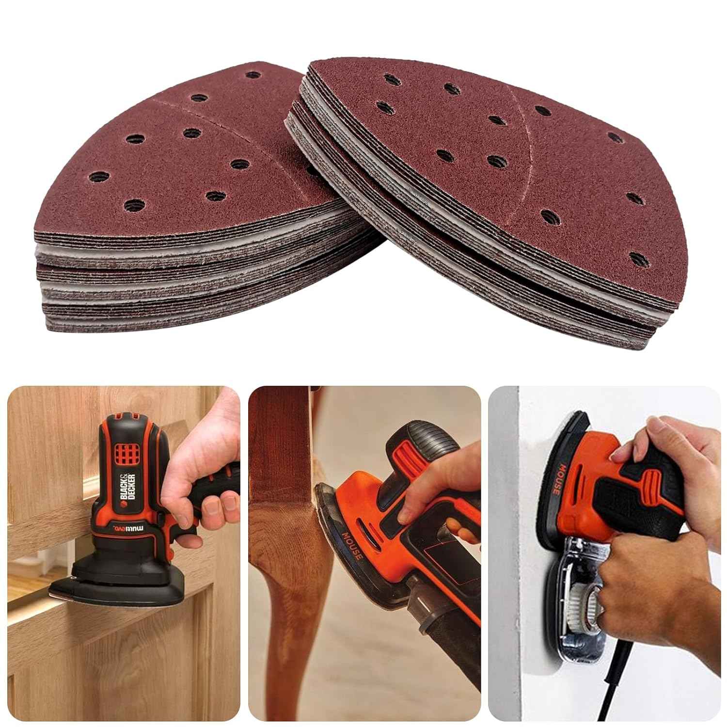 50PCS Mouse Detail Sander Paper,40/60/80/120/180/240 Grit 11 Holes - TTpen