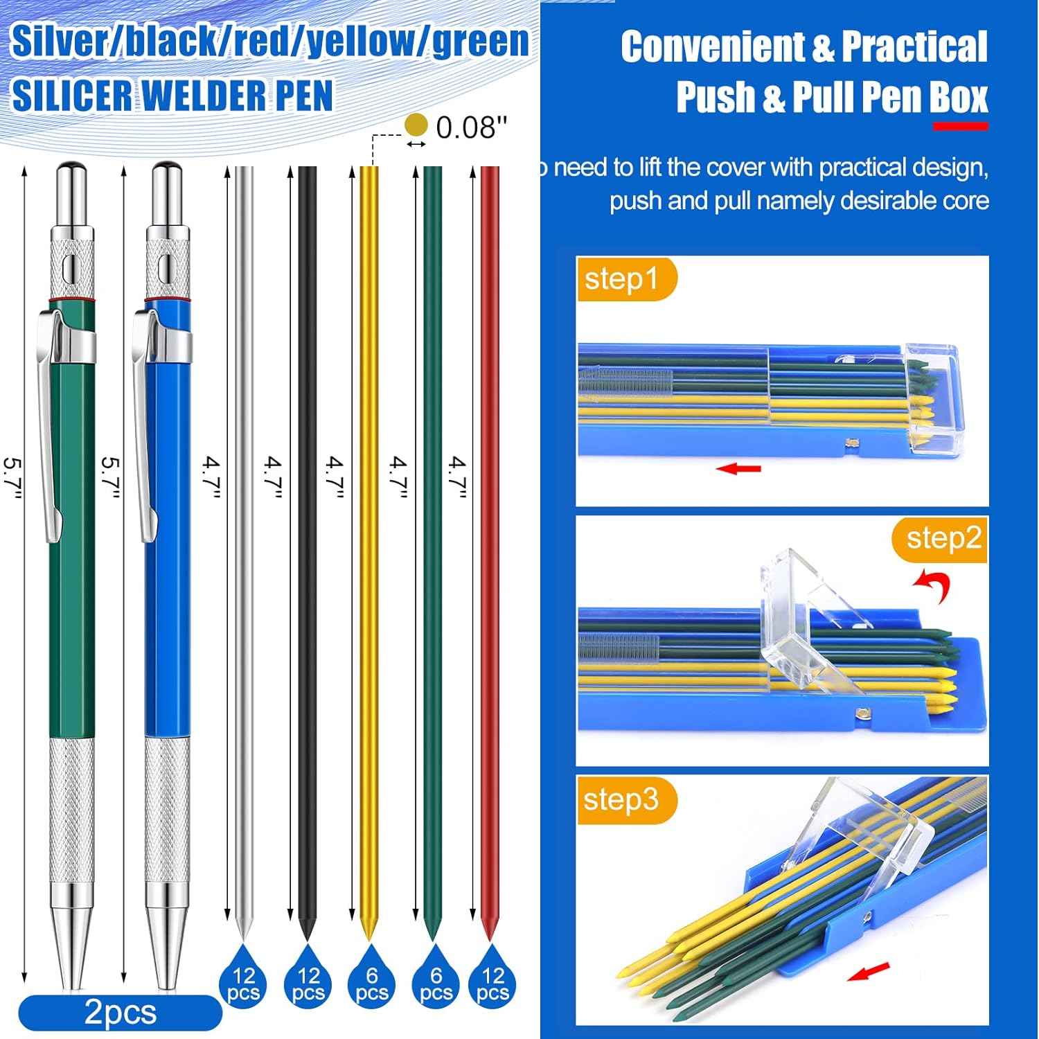 2Pcs Welders Mechanical Pencils with 48PCS Round Refills - TTpen
