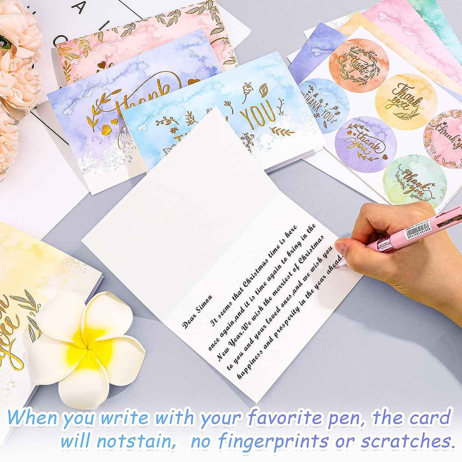 72 Pieces Watercolor Thank You Cards with Envelopes and Stickers Set - TTpen
