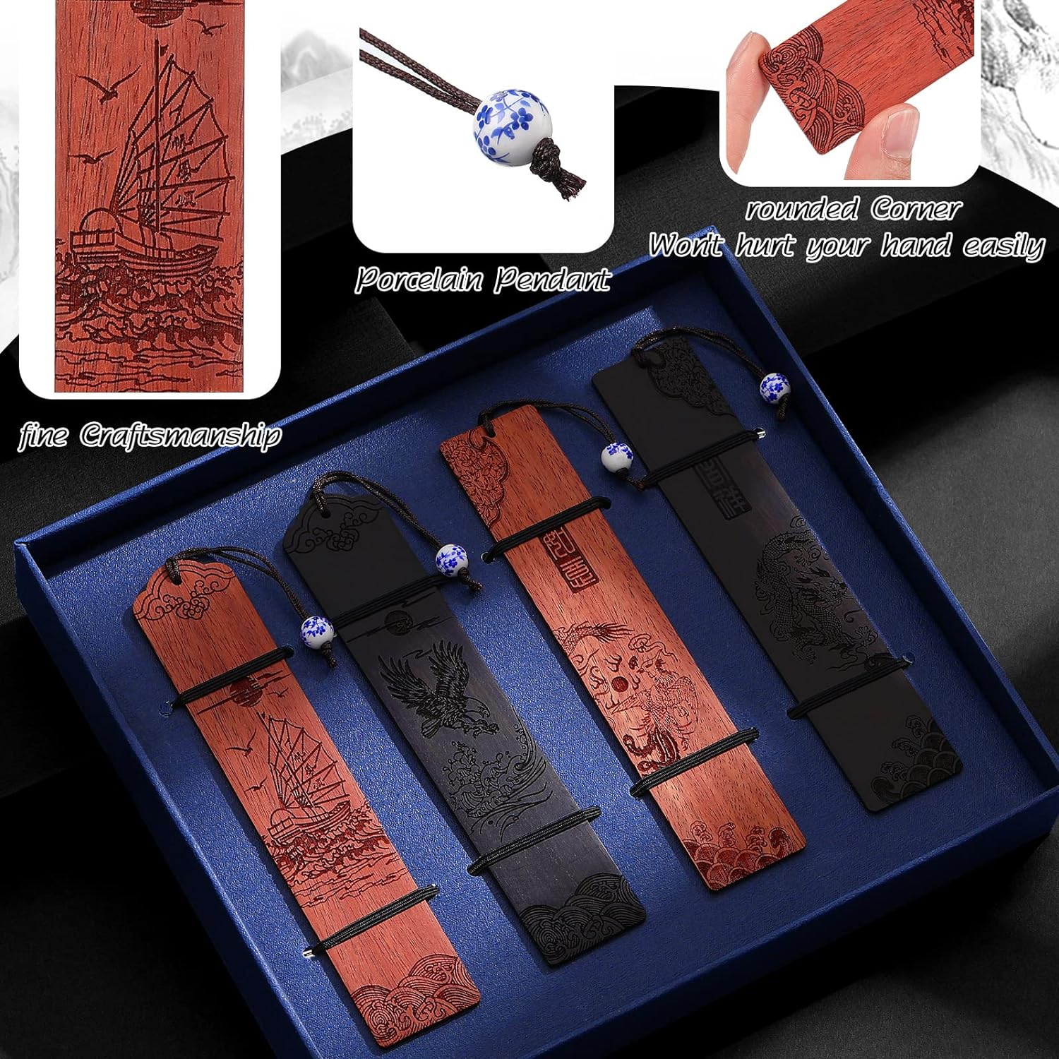 4pcs Wooden Bookmark Gift Box Elegant Style