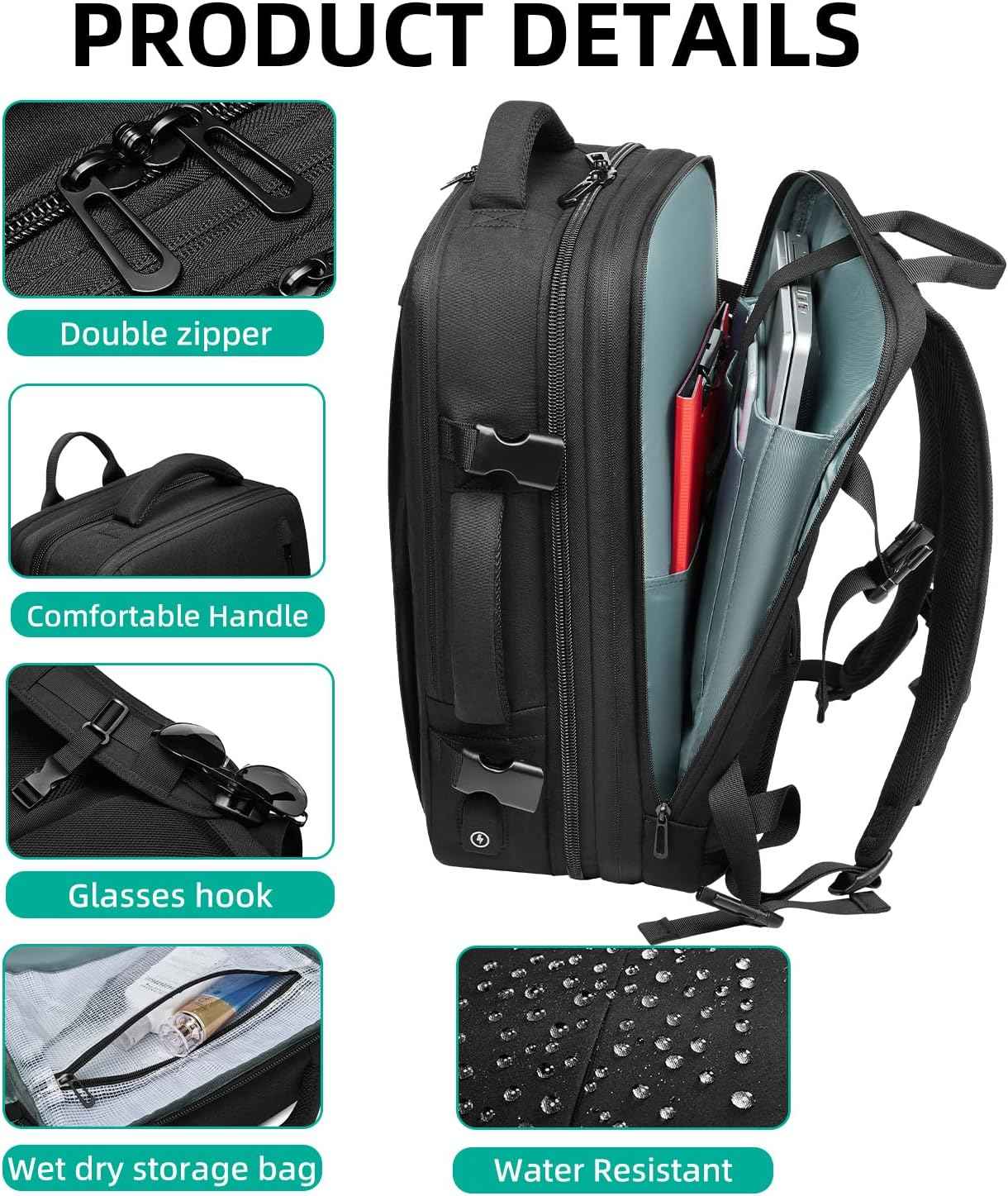 Eurcool 44L Travel Expandable Carry-On Backpack - TTpen