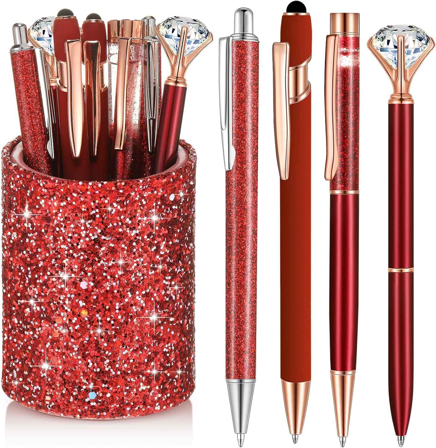 8Pcs Crystal Glitter Ballpoint Pens with Pen Holder for Desk Organizer - TTpen