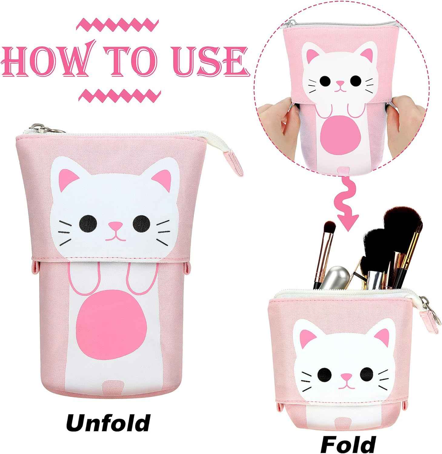 3pcs Telescopic Pencil Holder Canvas PU Cartoon Cute Cat - TTpen