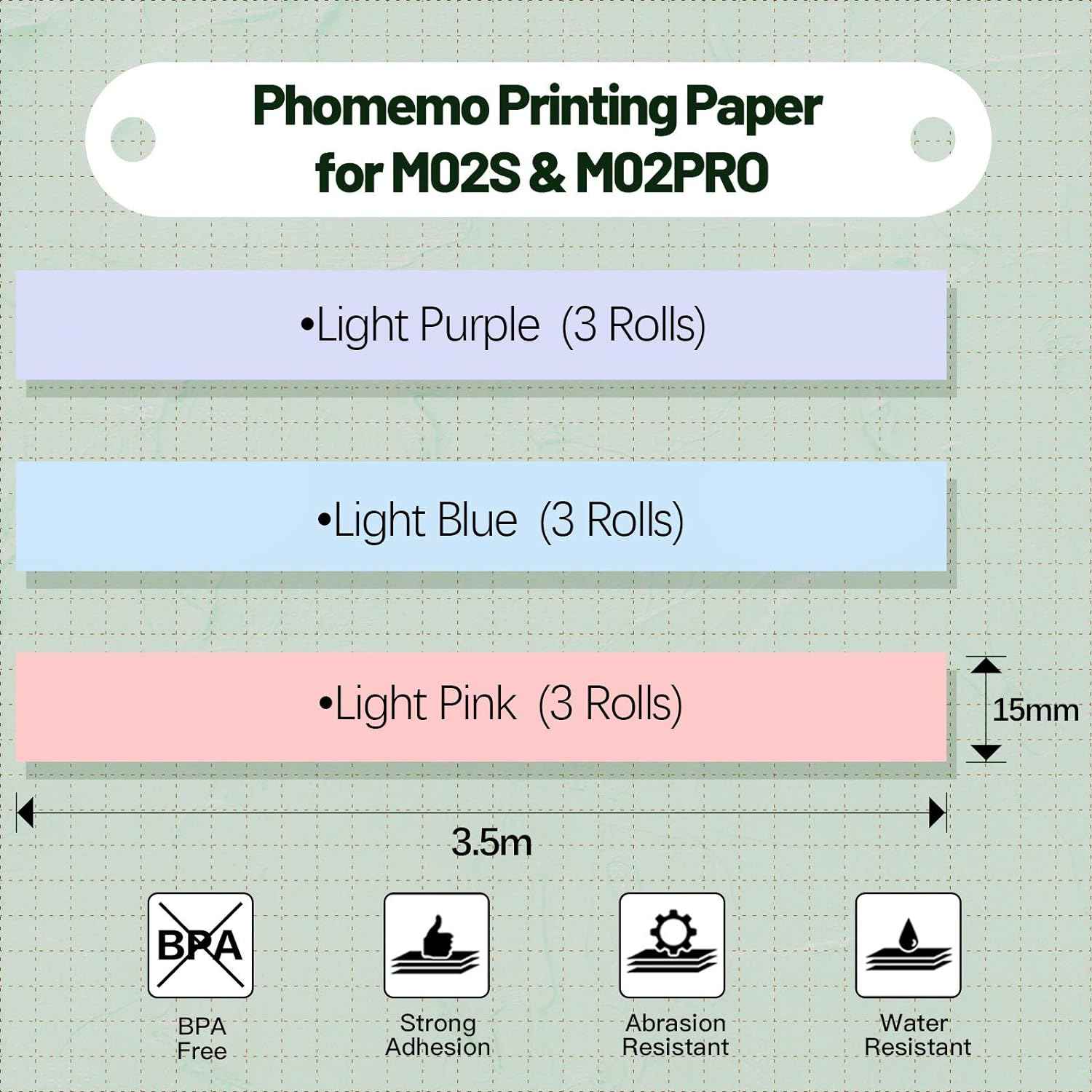 Phomemo 9 Roll 15mm Adhesive Thermal Paper for M02S/M02 Pro Printer - TTpen