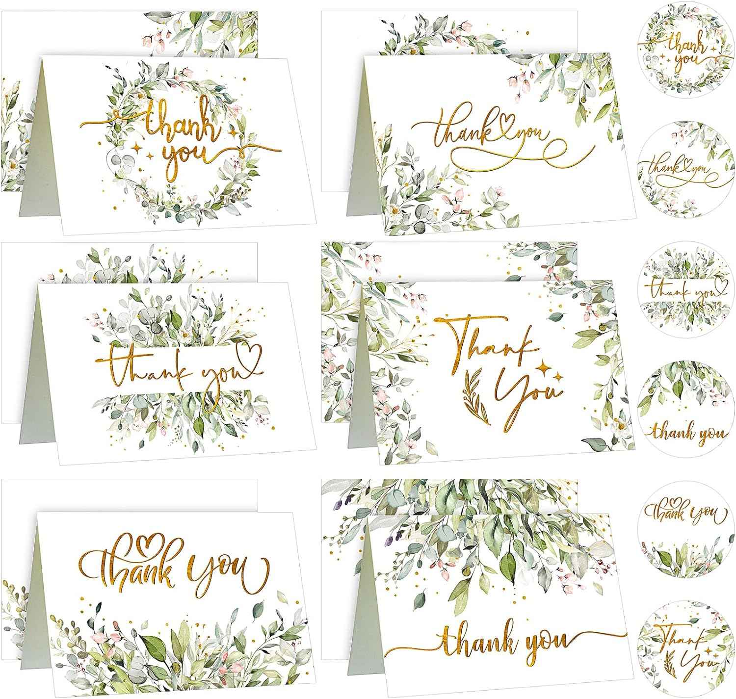 72 Pieces Watercolor Thank You Cards with Envelopes and Stickers Set - TTpen