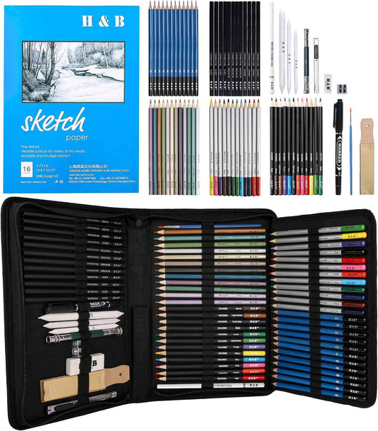 H&B 72PCS Drawing Supplies Sketching Pencil Sketchpad Set - TTpen