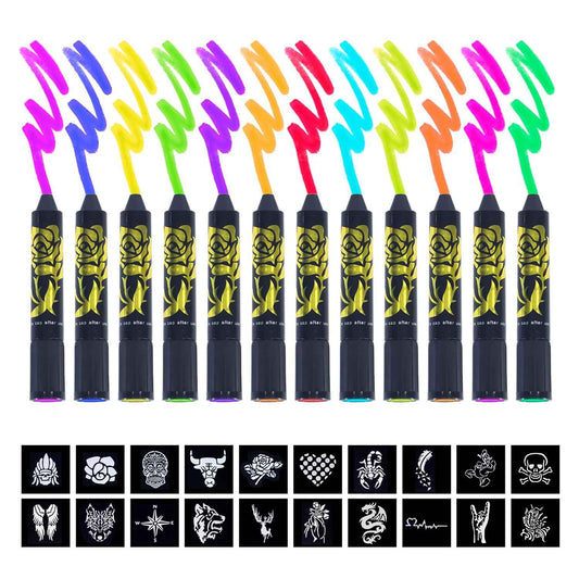 12 Color Neon Glow In The Dark UV Paint Crayons & Face Paint Kit - TTpen